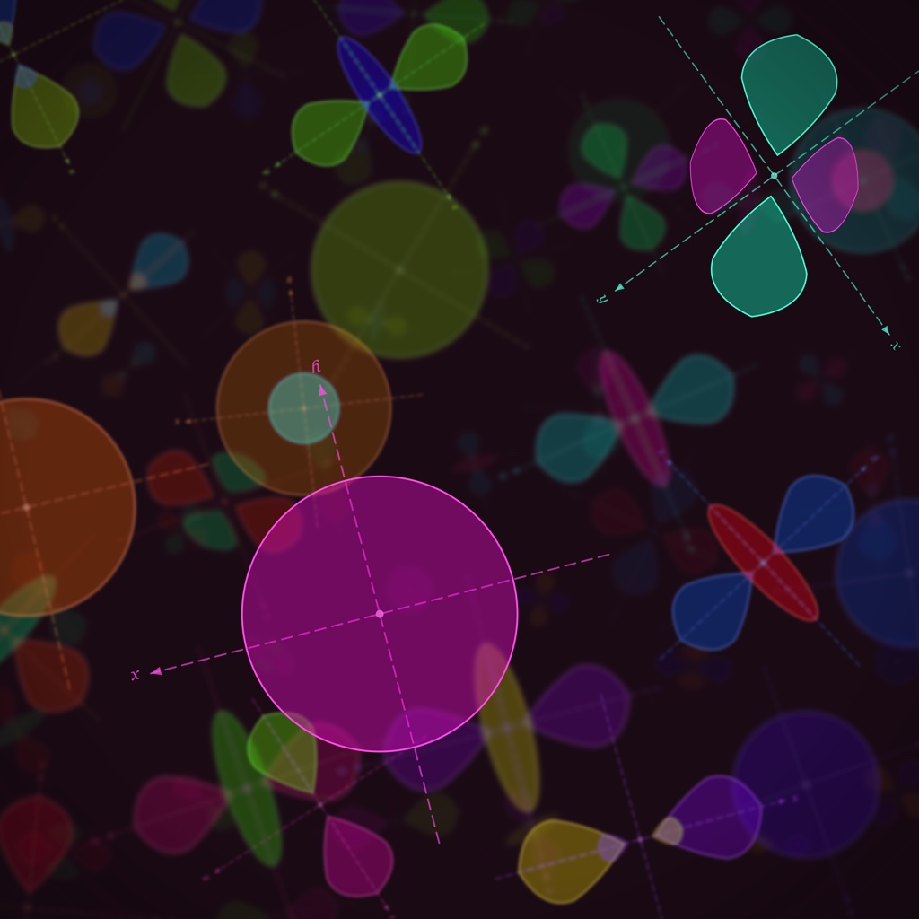 Atomic orbitals pattern on a dark dusk background