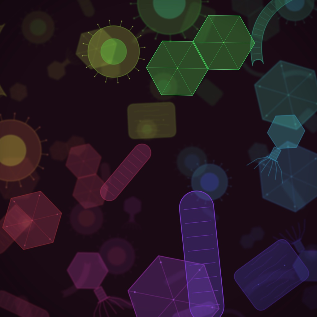 Viral capsids pattern on a dark dusk background